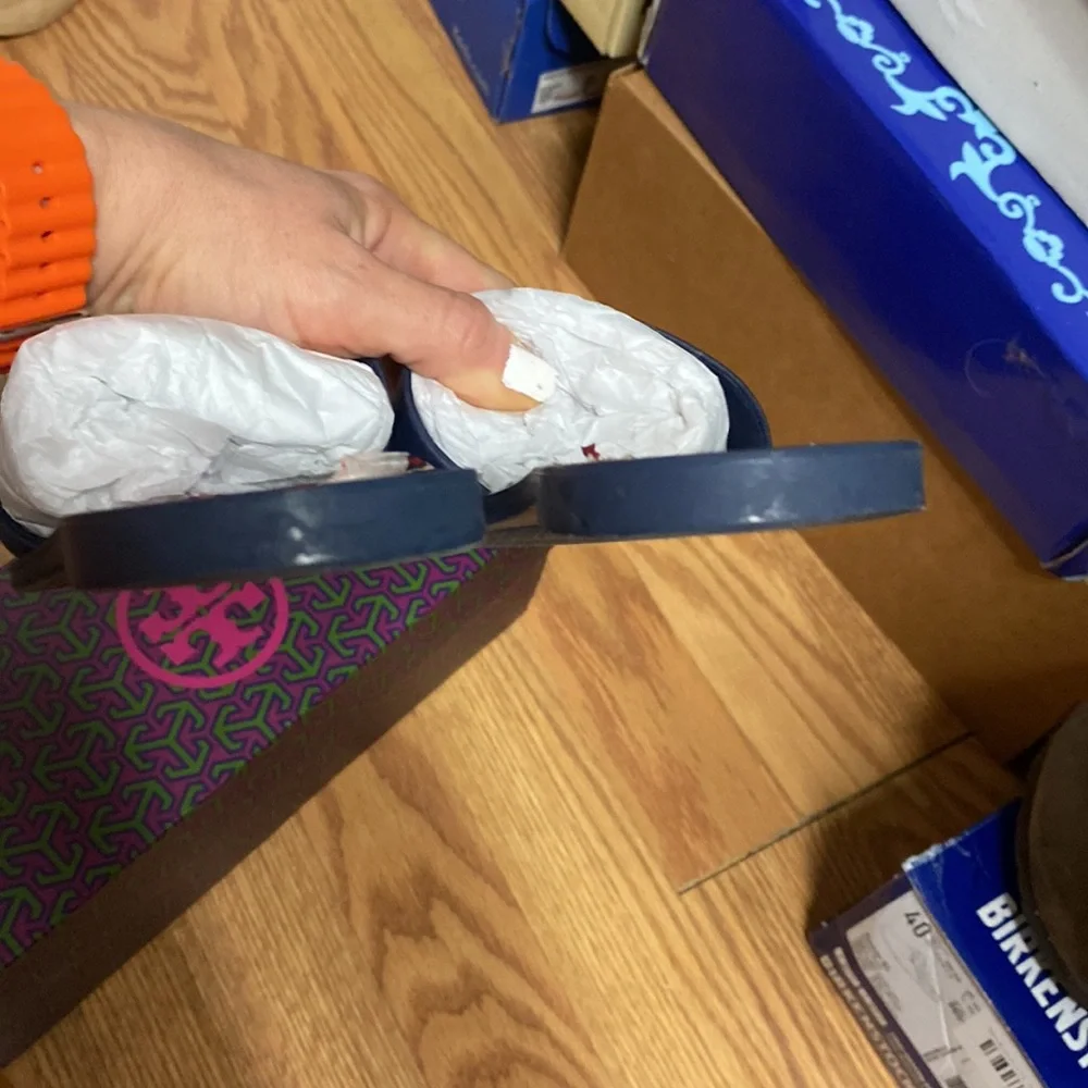 Tory burch eleanor slide sandals gold logo - Picture 4 of 5